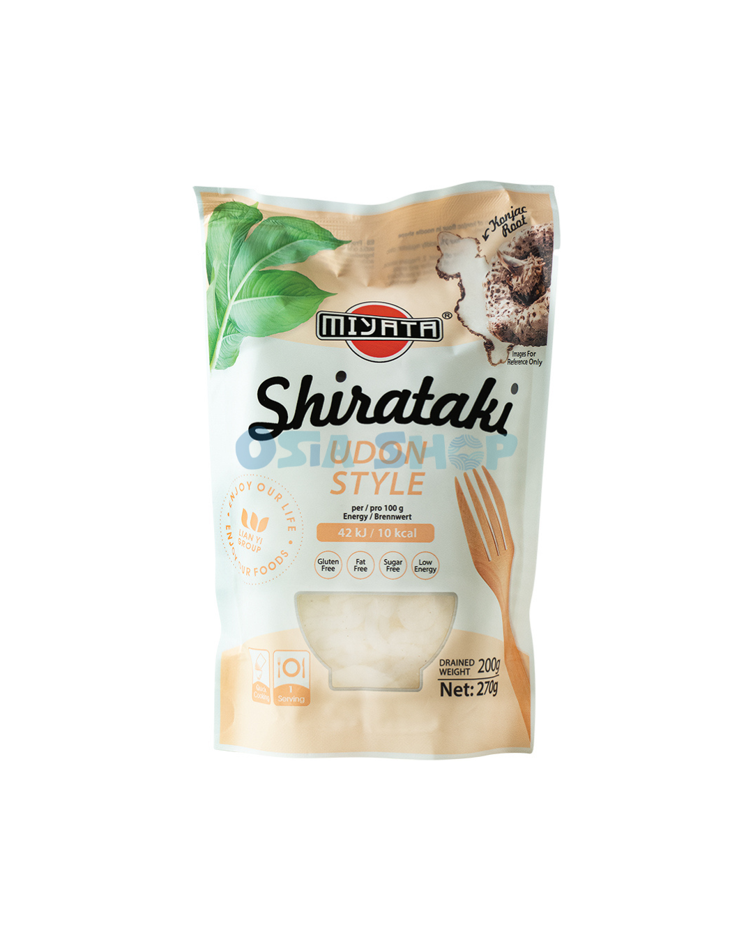 MIYATA Shirataki, Udon Nudeln aus Konjakmehl 270 G (Abtropfgewicht 200 G) เส้นบุกอุด้ง