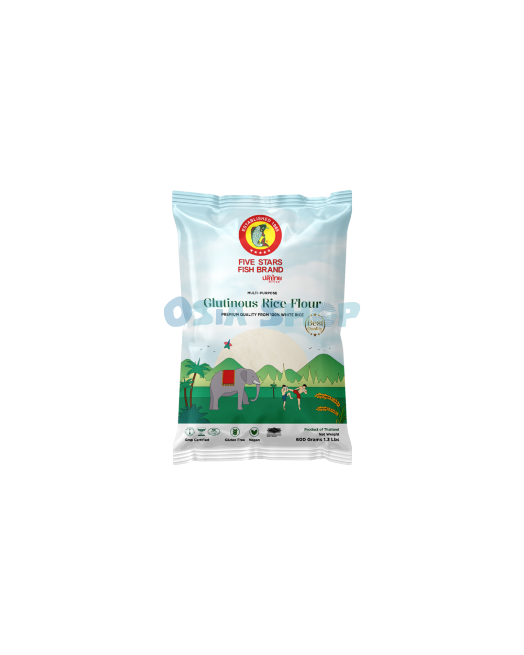 FIVE STARS FISH BRAND Klebreismehl 400 G แป้งข้าวเหนียว ตราปลาไทย 5 ดาว