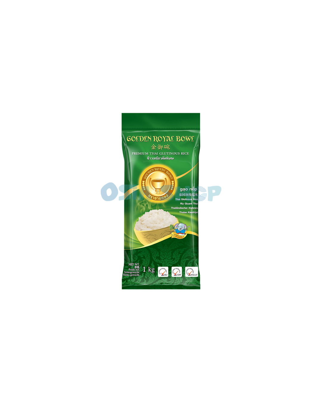 GOLDEN ROYAL BOWL Premium Thai Klebreis 1 KG ข้าวเหนียวคัดพิเศษ ตราชามทอง