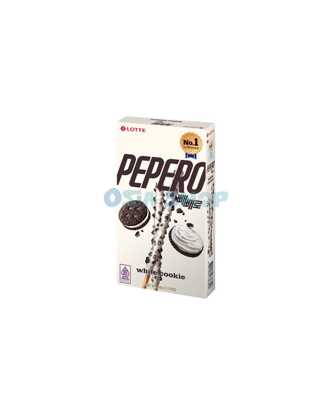 LOTTE Pepero White Cookie Biscuit Sticks 32G ขนมบิสกิตแท่งเคลือบช็อกโกแลตขาวและเกล็ดคุกกี้