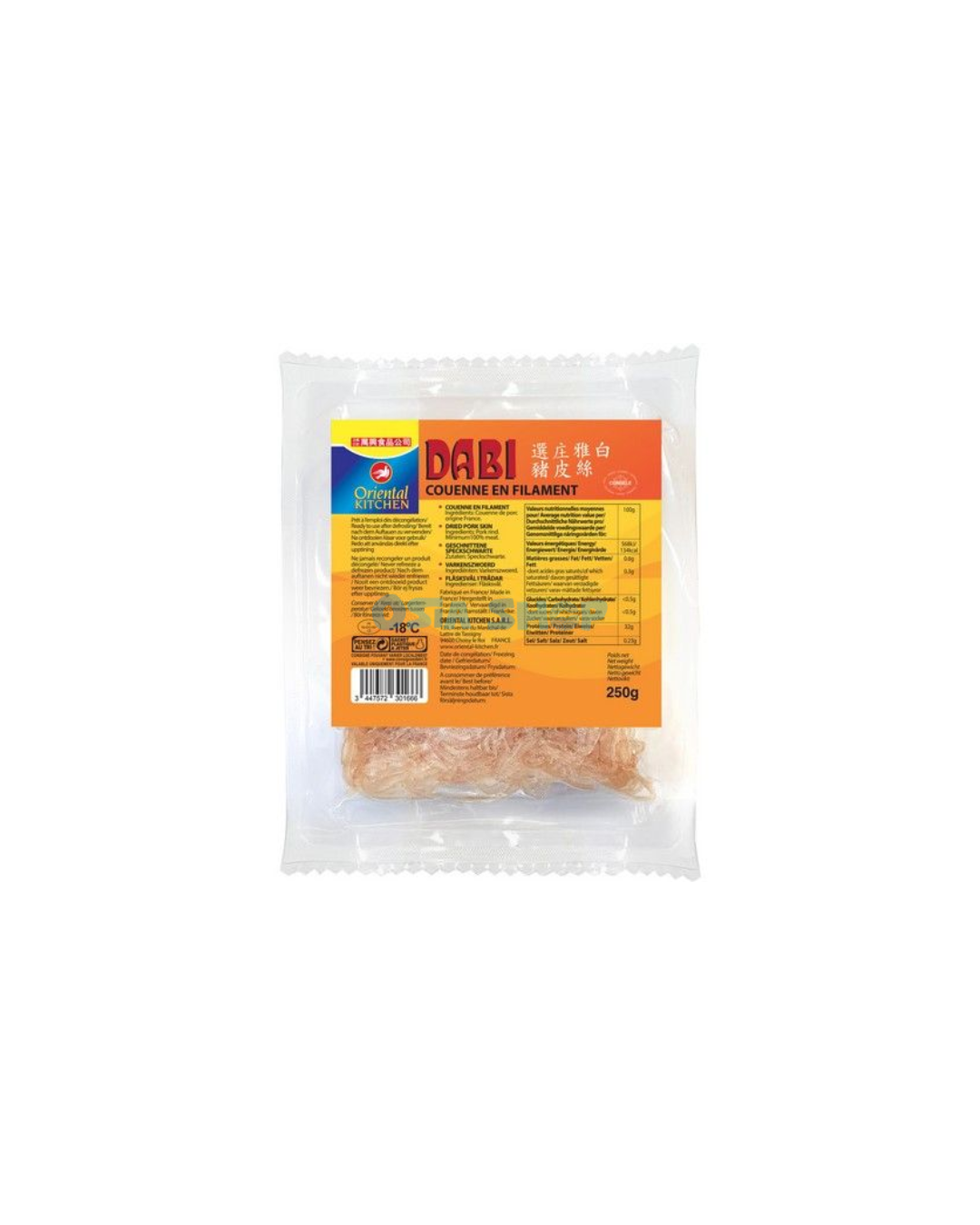 ❄️(NUR ABHOLUNG) I ORIENTAL KITCHEN Dabi geschnittene Speckschwarte 250G หนังหมูหั่นฝอยแช่แข็ง