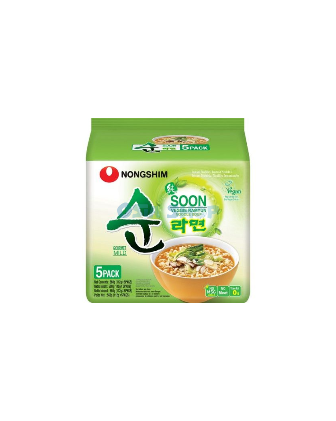 NONGSHIM Soon Veggie Ramyun Vorteil Pack (5x112G) 560G บะหมี่กึ่งสำเร็จรูปรสผักสูตรเจแบบแพ็คสุดคุ้ม